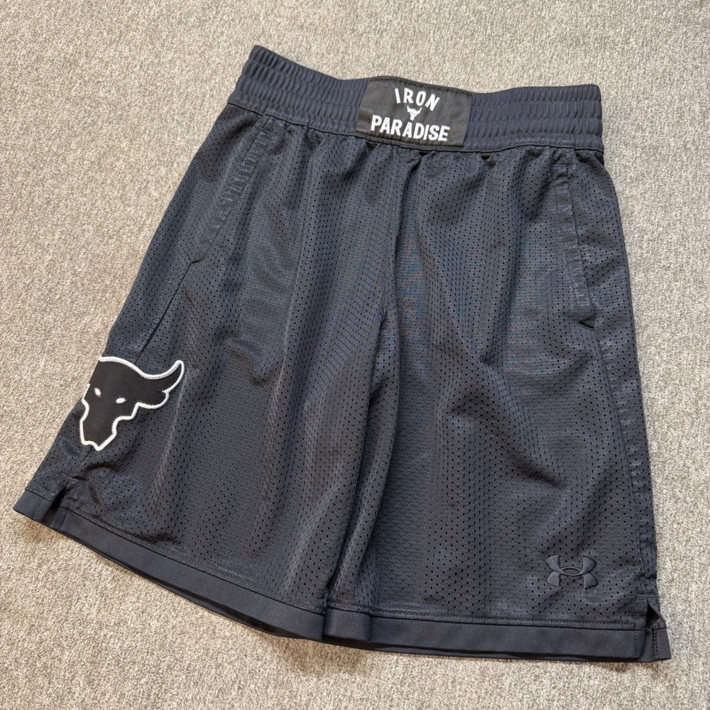 Under Armour Project Rock Iron Paradise Mesh Shorts Black Mens Youth Large YLG